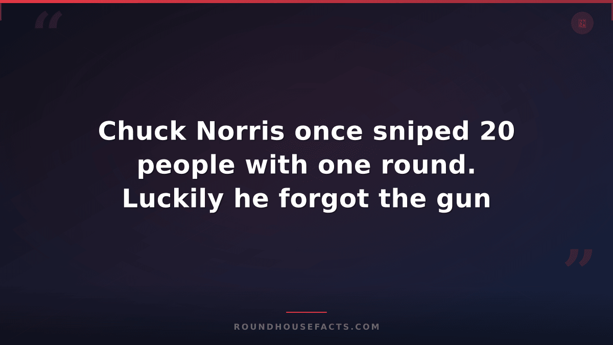 Chuck Norris Fact — Chuck Norris once sniped 20 people with one round. Luckily h