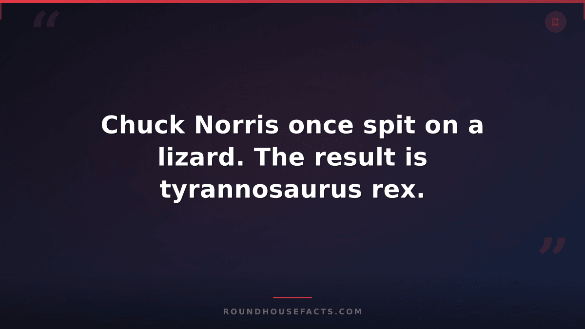 Chuck Norris Fact — Chuck Norris once spit on a lizard. The result is tyrannosau