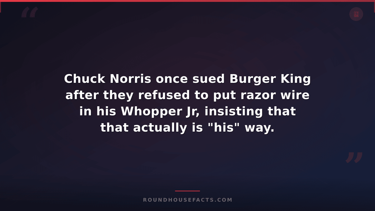 Chuck Norris Fact — Chuck Norris once sued Burger King after they refused to put