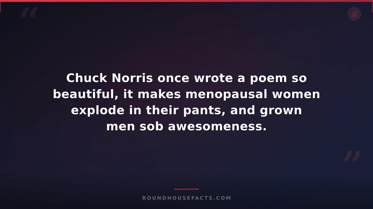 Chuck Norris Fact — Chuck Norris once wrote a poem so beautiful, it makes menopa