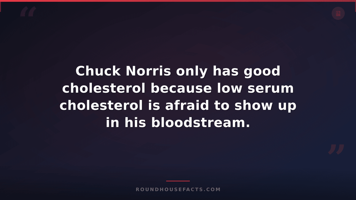 Chuck Norris Fact — Chuck Norris only has good cholesterol because low serum cho