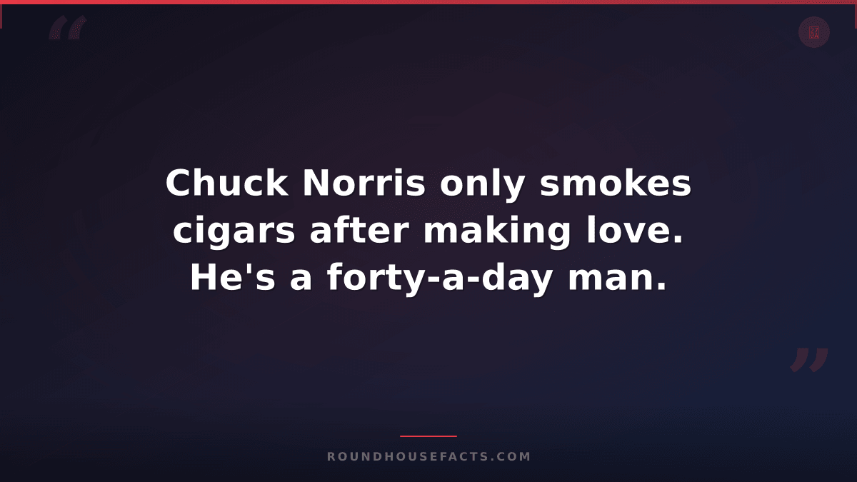 Chuck Norris Fact — Chuck Norris only smokes cigars after making love. He's a fo