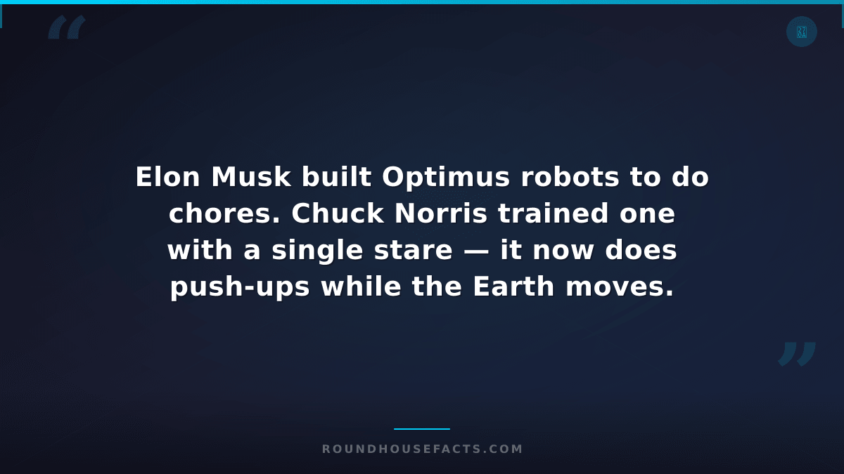 Chuck Norris Fact — Elon Musk built Optimus robots to do chores. Chuck Norris tr