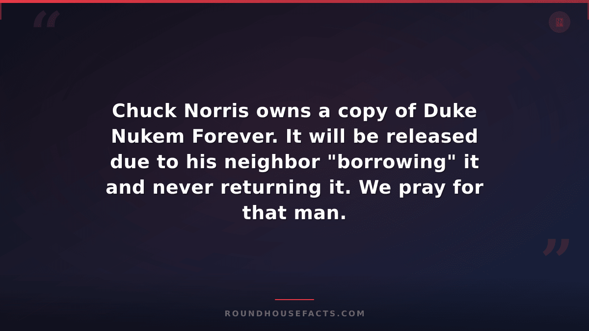 Chuck Norris Fact — Chuck Norris owns a copy of Duke Nukem Forever. It will be r