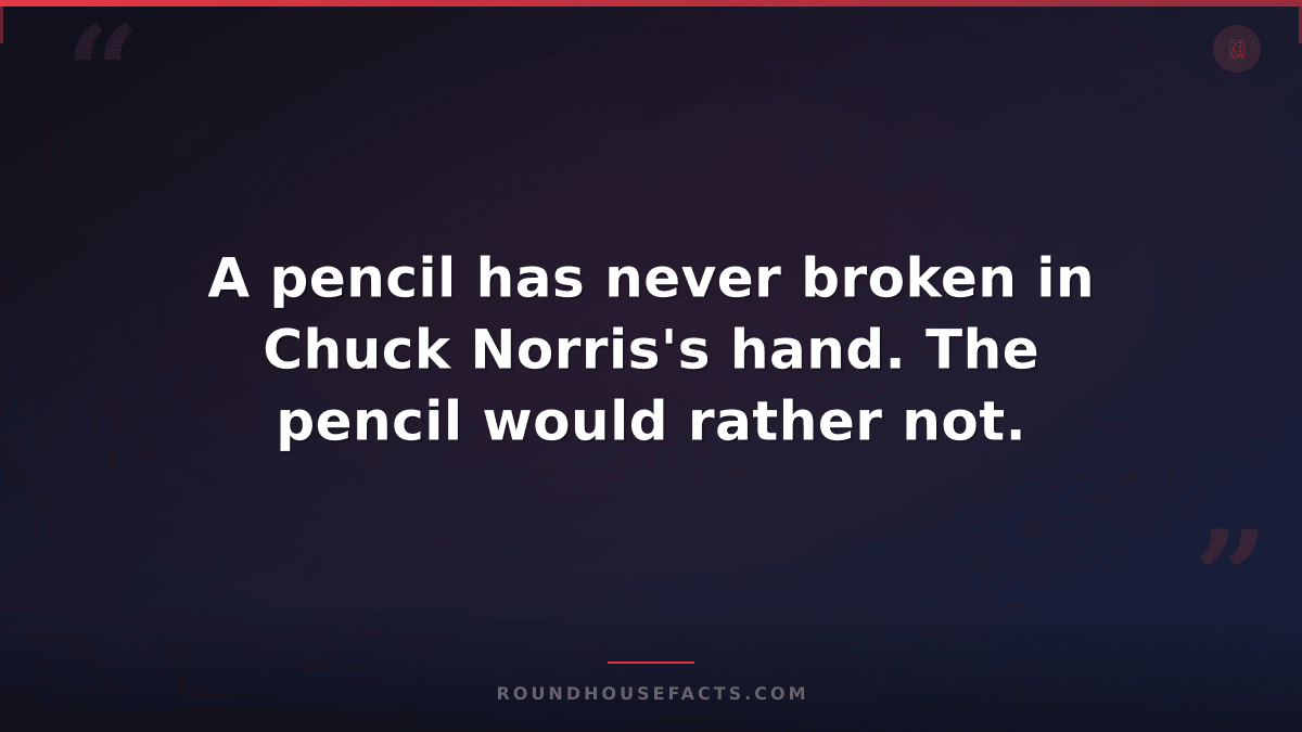 Chuck Norris Fact — A pencil has never broken in Chuck Norris's hand. The pencil