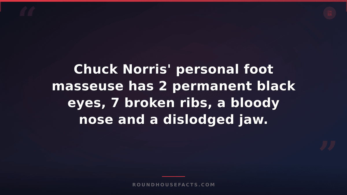 Chuck Norris Fact — Chuck Norris' personal foot masseuse has 2 permanent black e