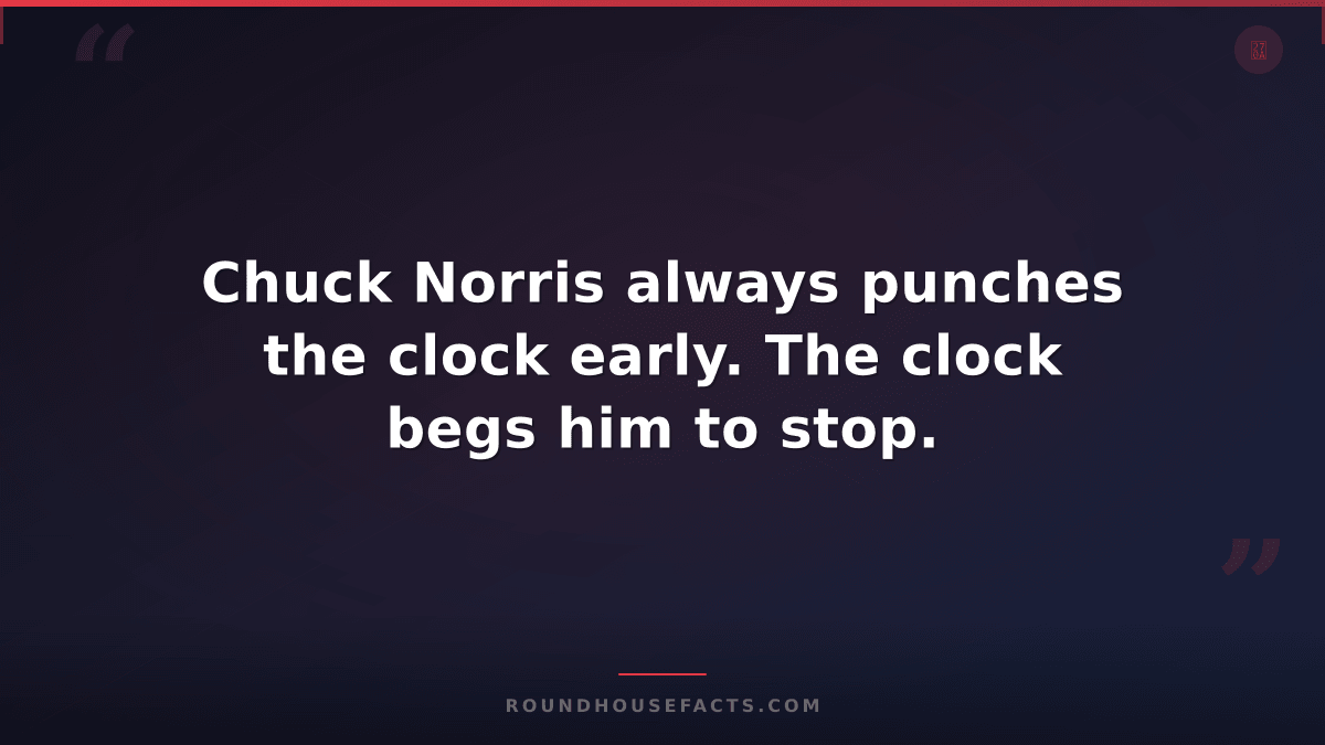 Chuck Norris Fact — Chuck Norris always punches the clock early. The clock begs