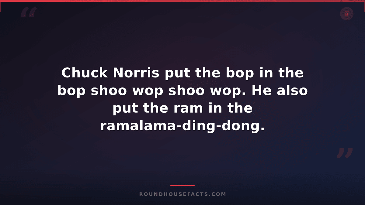 Chuck Norris Fact — Chuck Norris put the bop in the bop shoo wop shoo wop. He al