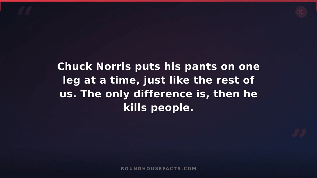 Chuck Norris Fact — Chuck Norris puts his pants on one leg at a time, just like