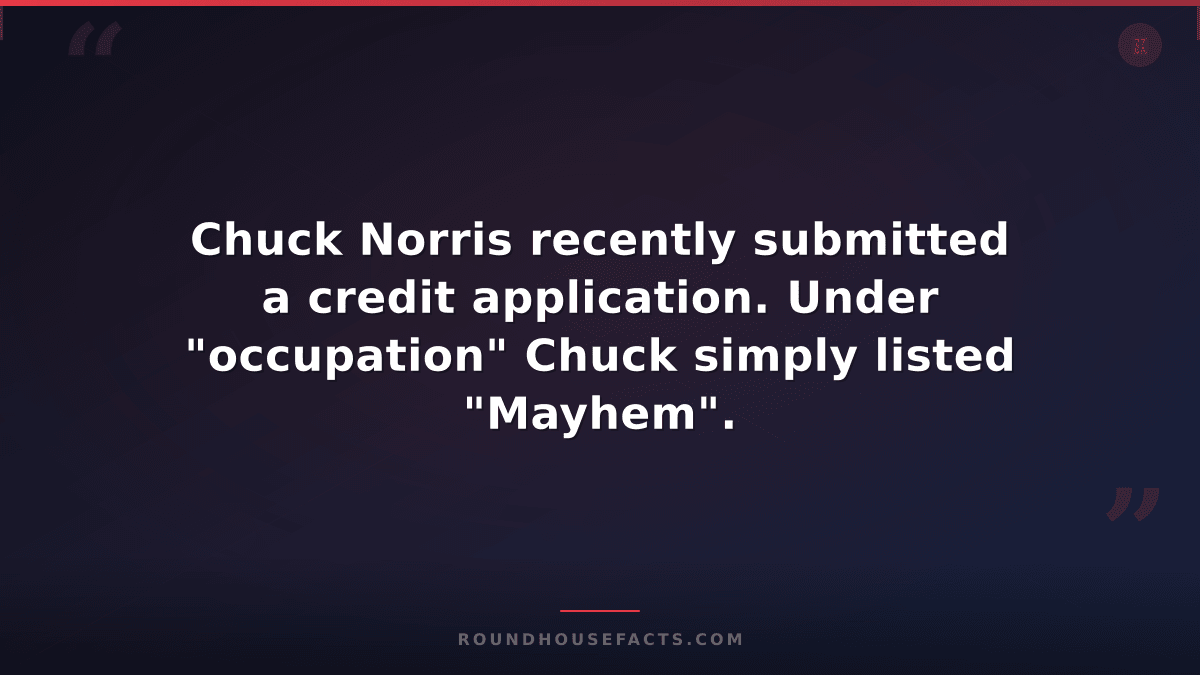 Chuck Norris Fact — Chuck Norris recently submitted a credit application. Under