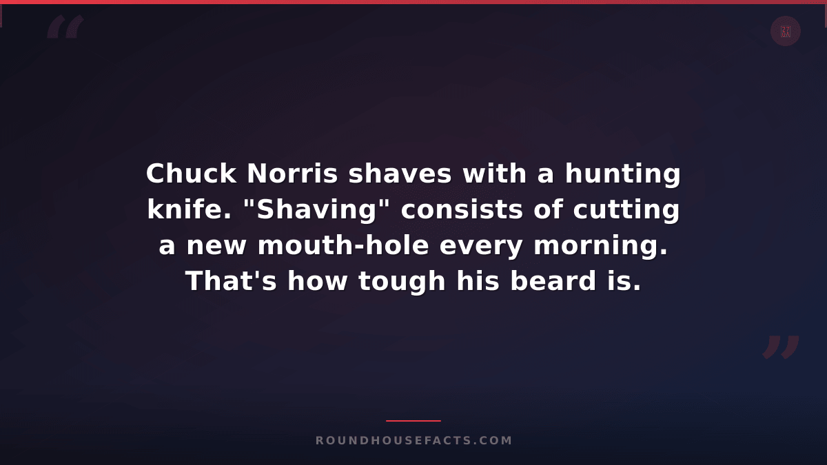 Chuck Norris Fact — Chuck Norris shaves with a hunting knife. "Shaving" consists