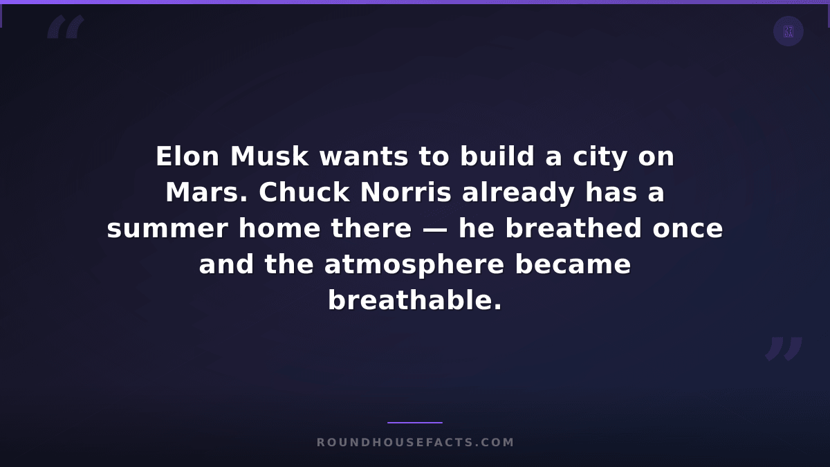 Chuck Norris Fact — Elon Musk wants to build a city on Mars. Chuck Norris alread