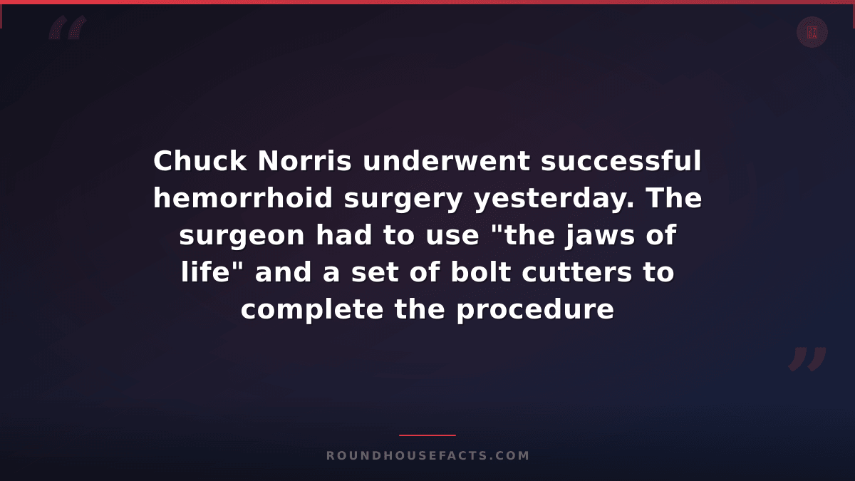 Chuck Norris Fact — Chuck Norris underwent successful hemorrhoid surgery yesterd