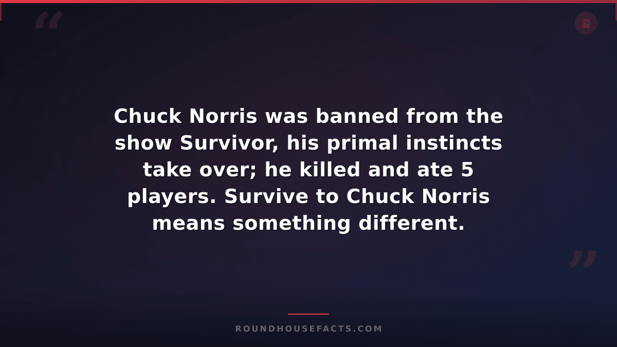 Chuck Norris Fact — Chuck Norris was banned from the show Survivor, his primal i