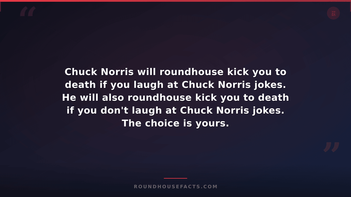 Chuck Norris Fact — Chuck Norris will roundhouse kick you to death if you laugh