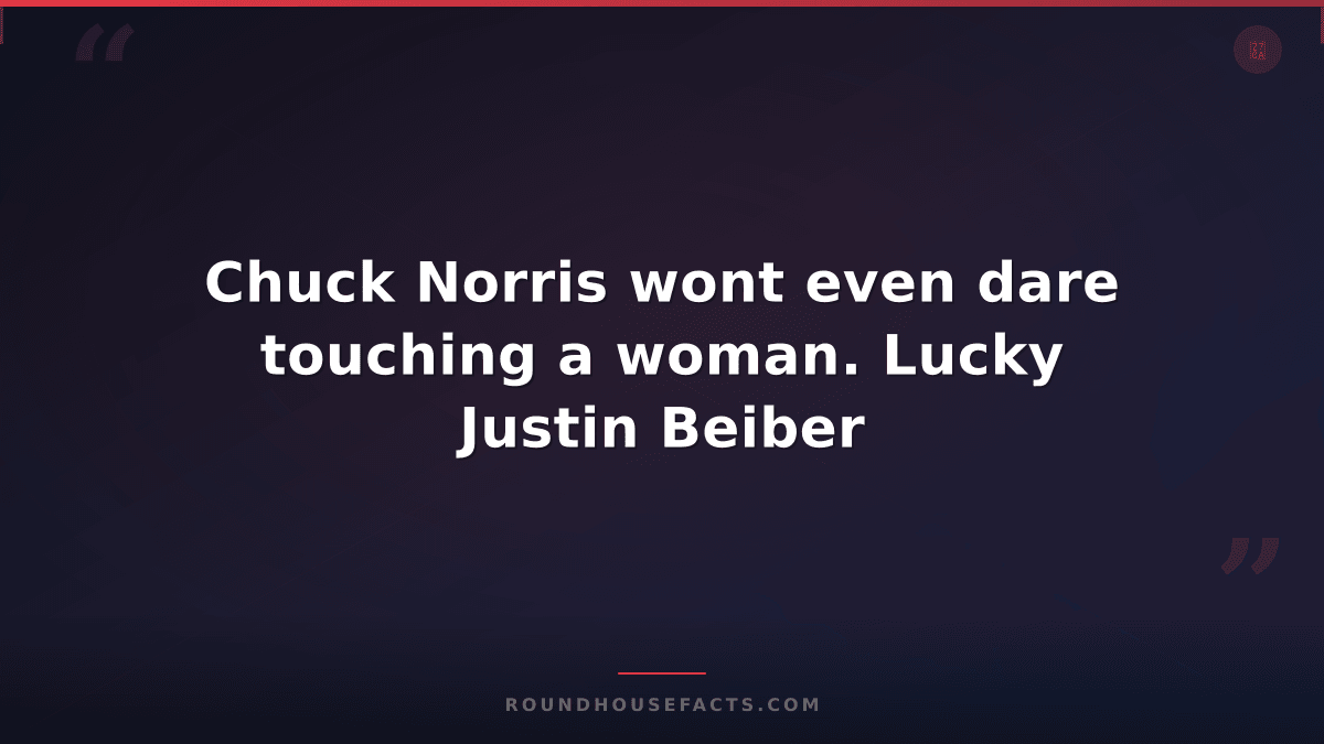 Chuck Norris Fact — Chuck Norris wont even dare touching a woman. Lucky Justin B