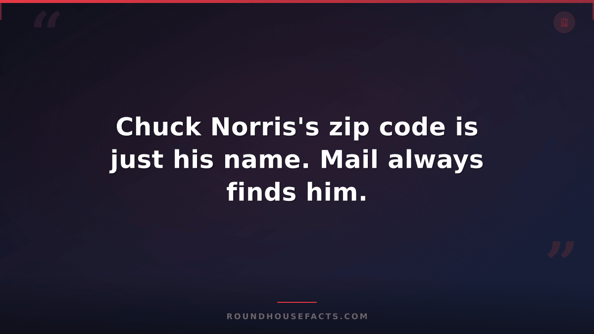 Chuck Norris Fact — Chuck Norris's zip code is just his name. Mail always finds