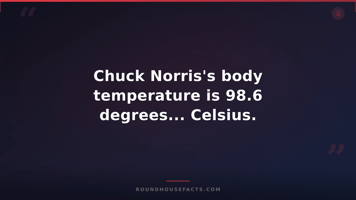 Chuck Norris Fact — Chuck Norris's body temperature is 98.6 degrees... Celsius.