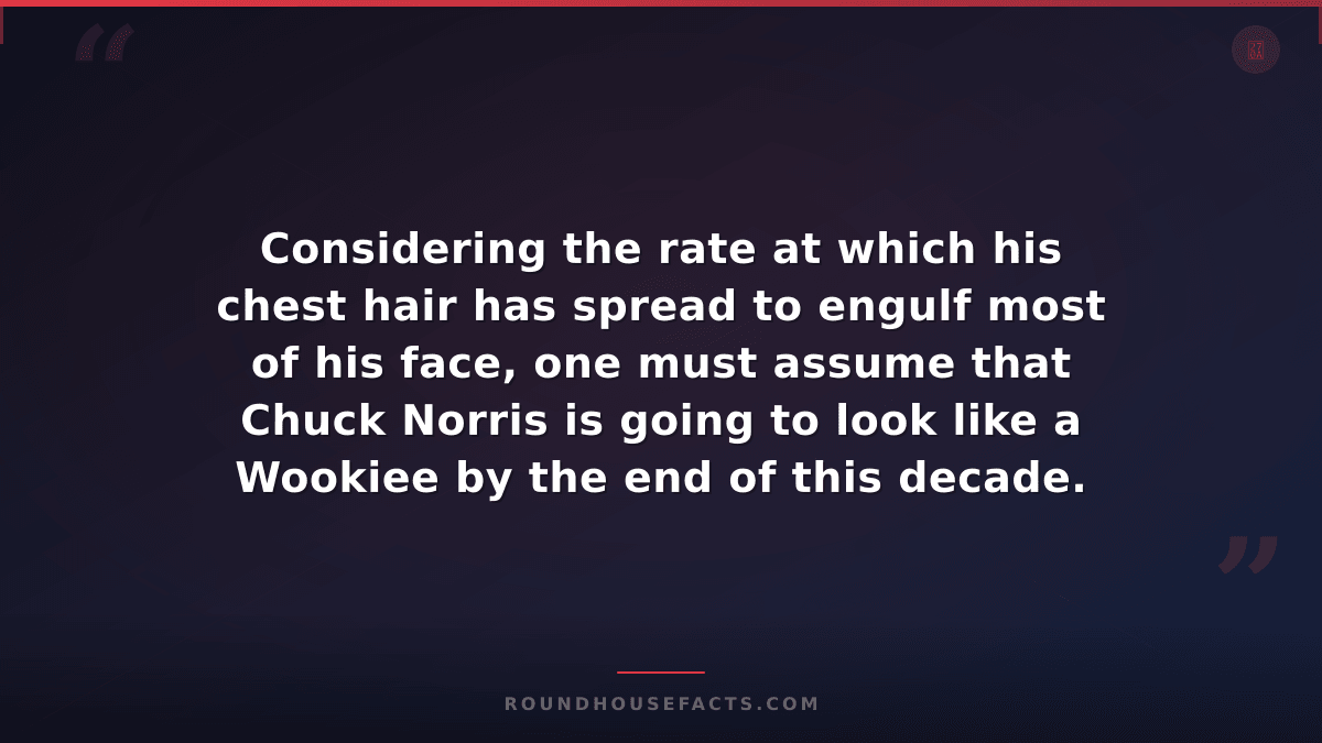 Chuck Norris Fact — Considering the rate at which his chest hair has spread to e