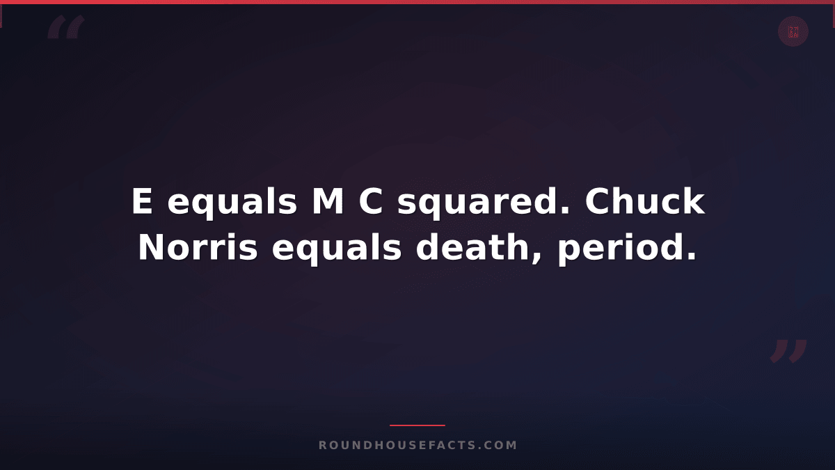 Chuck Norris Fact — E equals M C squared. Chuck Norris equals death, period.