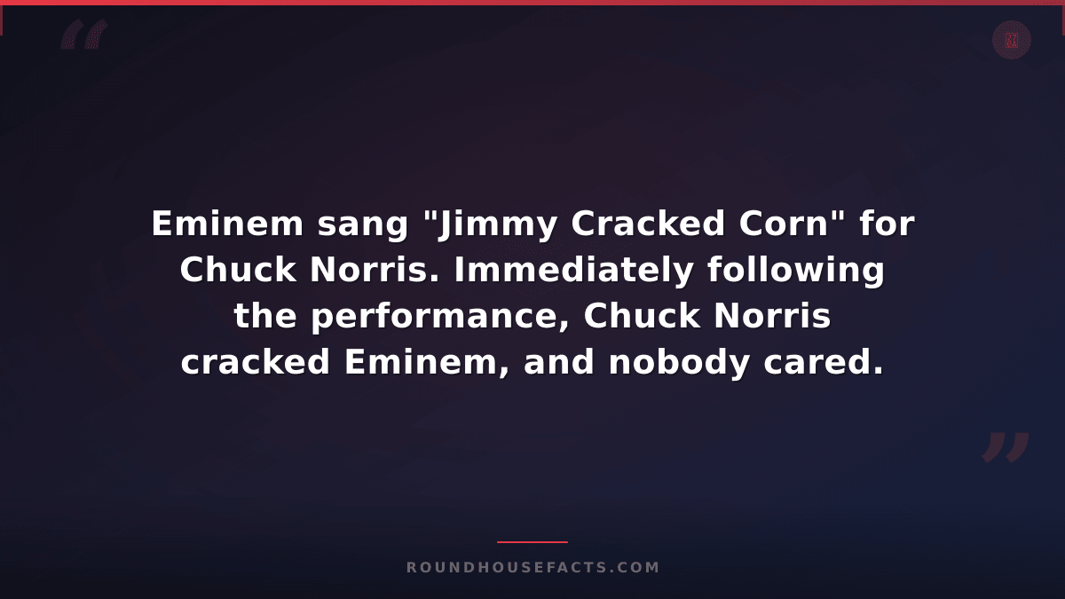 Chuck Norris Fact — Eminem sang "Jimmy Cracked Corn" for Chuck Norris. Immediate