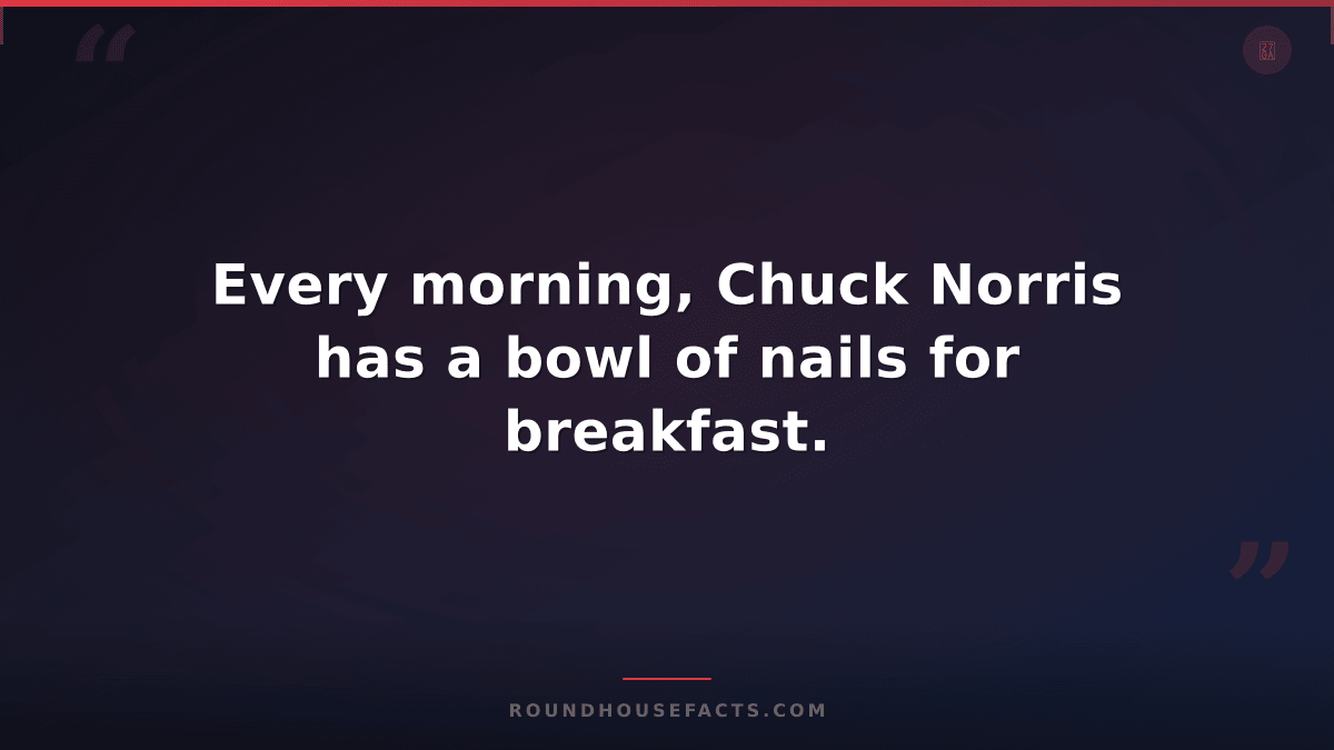 Chuck Norris Fact — Every morning, Chuck Norris has a bowl of nails for breakfas
