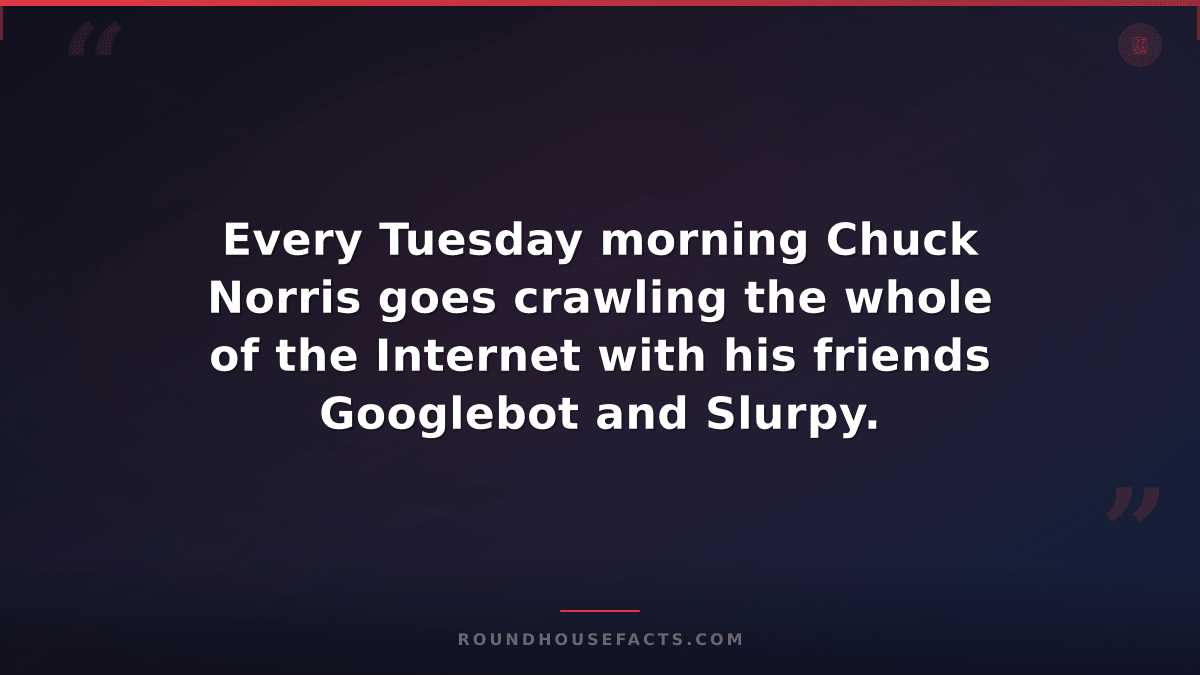 Chuck Norris Fact — Every Tuesday morning Chuck Norris goes crawling the whole o