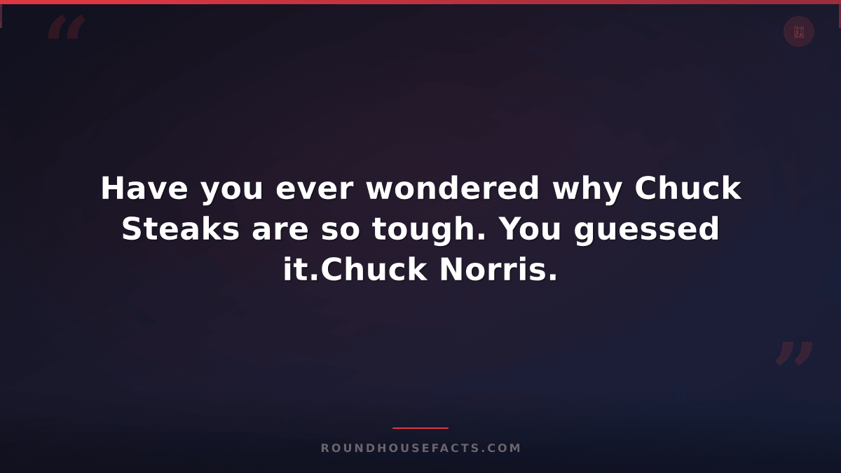 Chuck Norris Fact — Have you ever wondered why Chuck Steaks are so tough. You gu