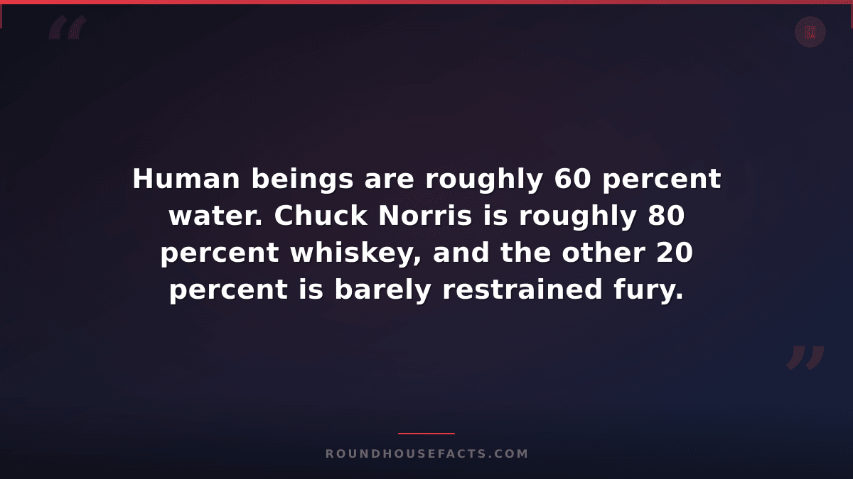 Chuck Norris Fact — Human beings are roughly 60 percent water. Chuck Norris is r