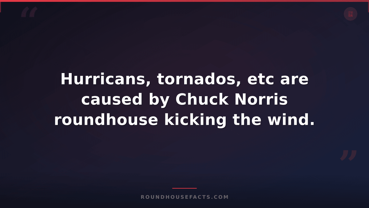 Chuck Norris Fact — Hurricans, tornados, etc are caused by Chuck Norris roundhou