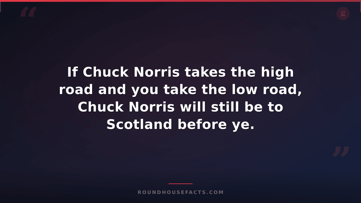 Chuck Norris Fact — If Chuck Norris takes the high road and you take the low roa