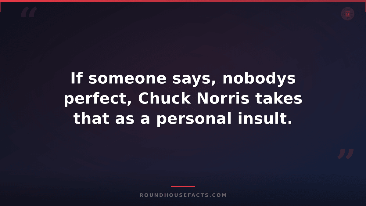 Chuck Norris Fact — If someone says, nobodys perfect, Chuck Norris takes that as