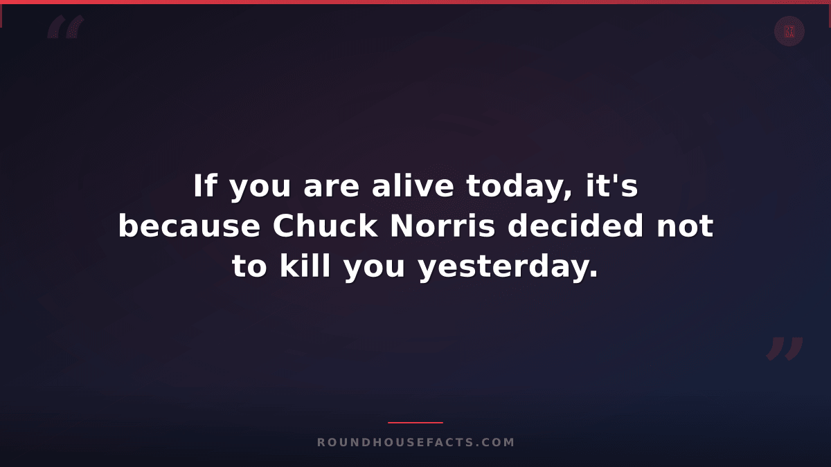 Chuck Norris Fact — If you are alive today, it's because Chuck Norris decided no