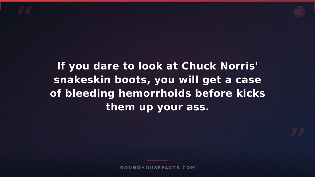 Chuck Norris Fact — If you dare to look at Chuck Norris' snakeskin boots, you wi