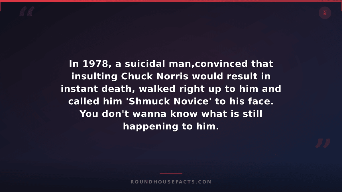 Chuck Norris Fact — In 1978, a suicidal man,convinced that insulting Chuck Norri