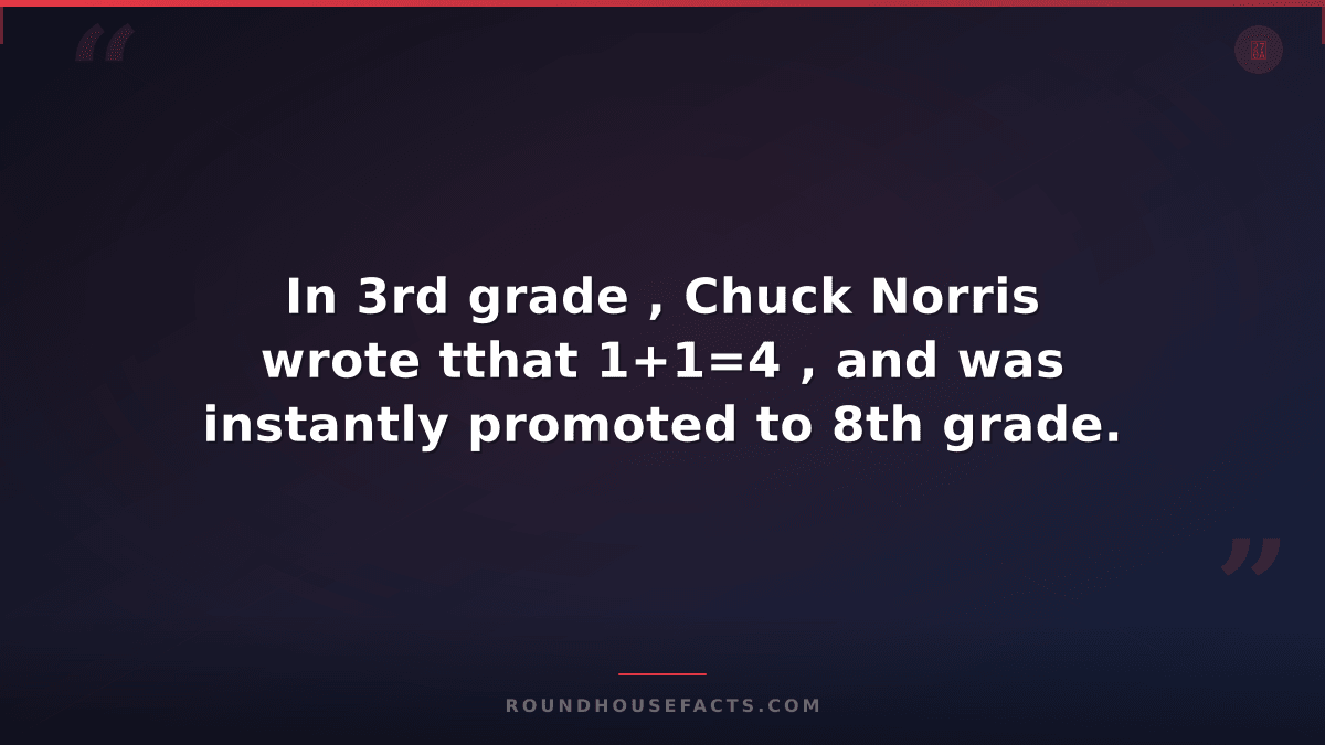 Chuck Norris Fact — In 3rd grade , Chuck Norris wrote tthat 1+1=4 , and was inst