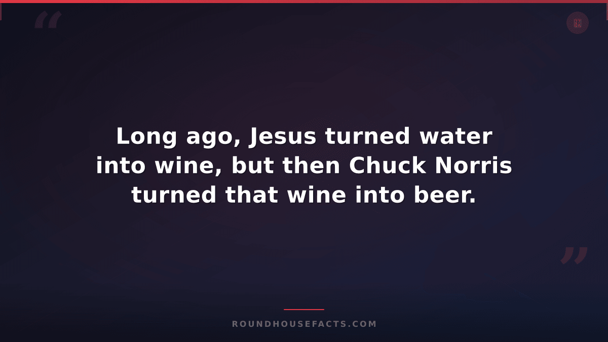 Chuck Norris Fact — Long ago, Jesus turned water into wine, but then Chuck Norri