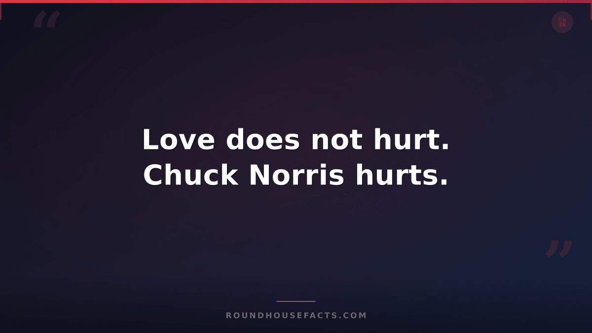 Chuck Norris Fact — Love does not hurt. Chuck Norris hurts.