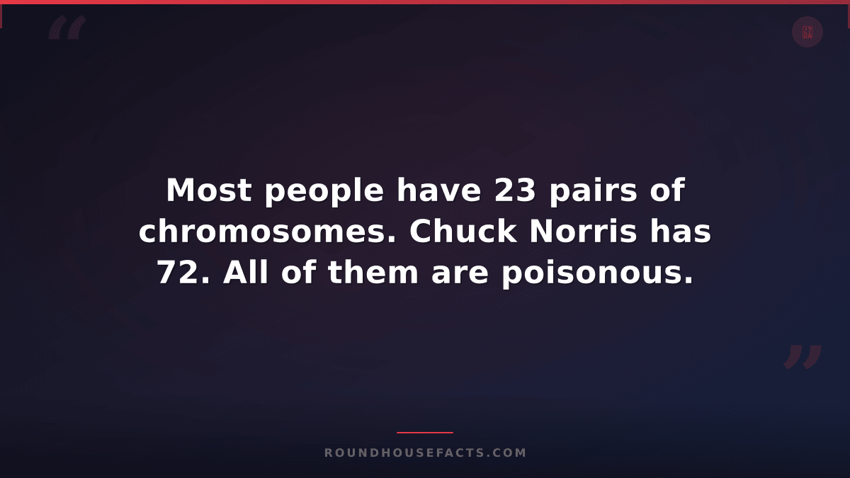 Chuck Norris Fact — Most people have 23 pairs of chromosomes. Chuck Norris has 7