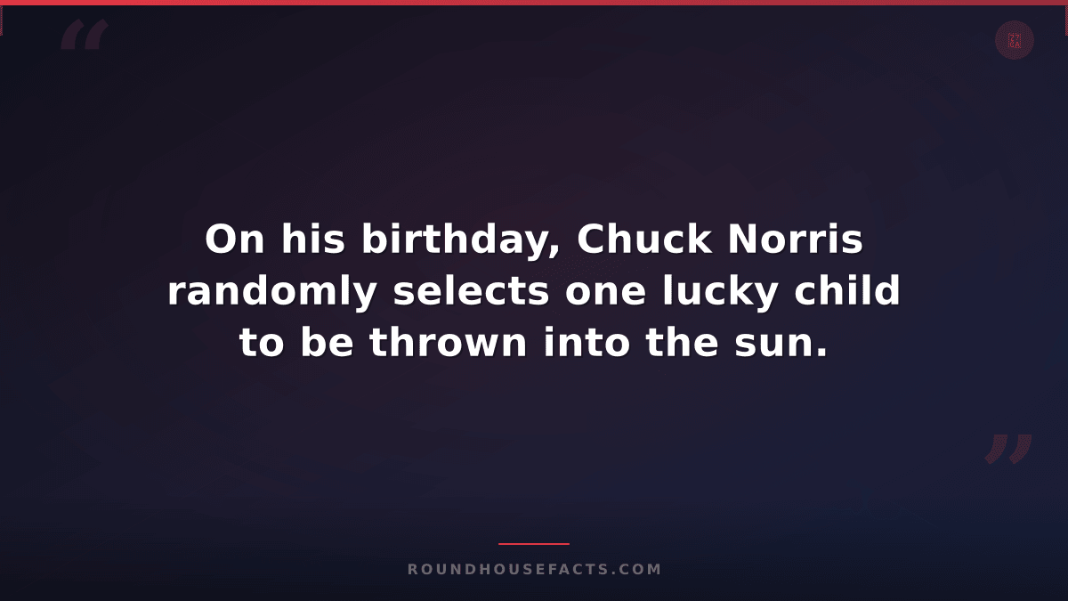 Chuck Norris Fact — On his birthday, Chuck Norris randomly selects one lucky chi