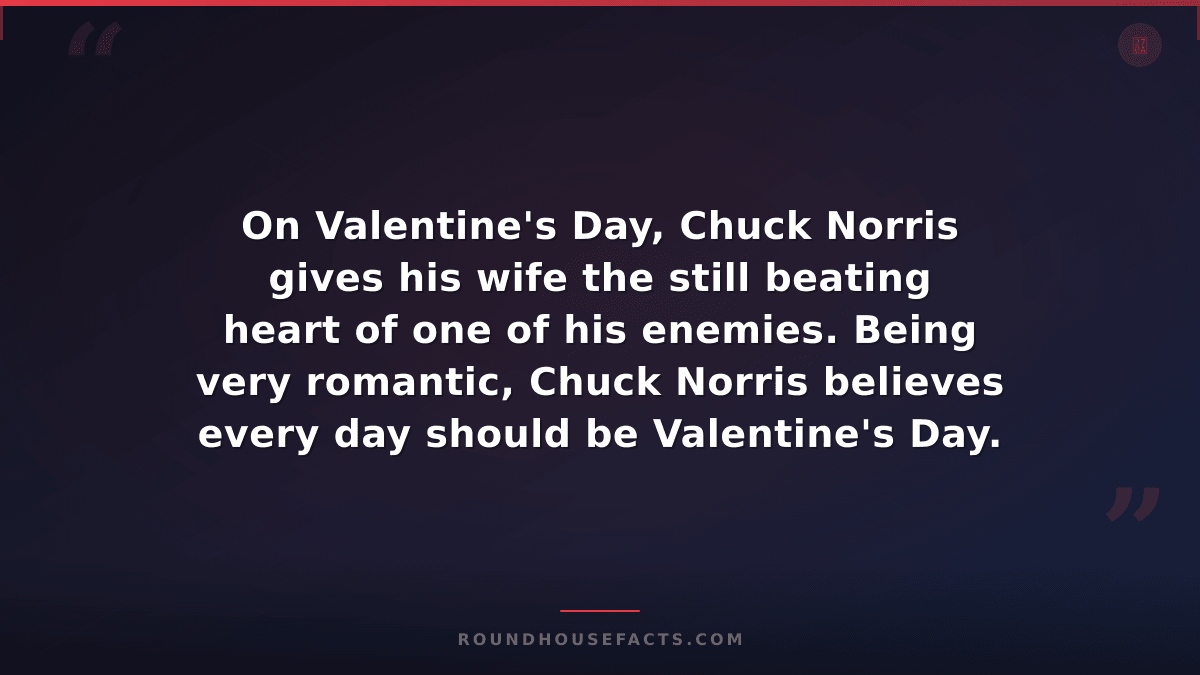 Chuck Norris Fact — On Valentine's Day, Chuck Norris gives his wife the still be
