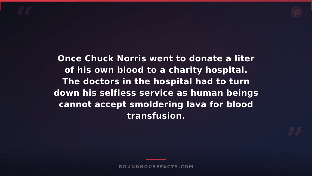 Chuck Norris Fact — Once Chuck Norris went to donate a liter of his own blood to