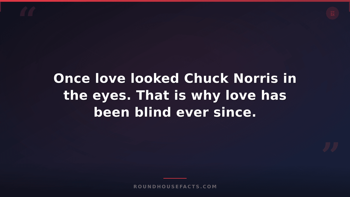 Chuck Norris Fact — Once love looked Chuck Norris in the eyes. That is why love