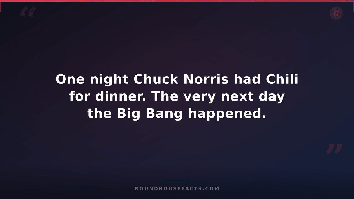 Chuck Norris Fact — One night Chuck Norris had Chili for dinner. The very next d