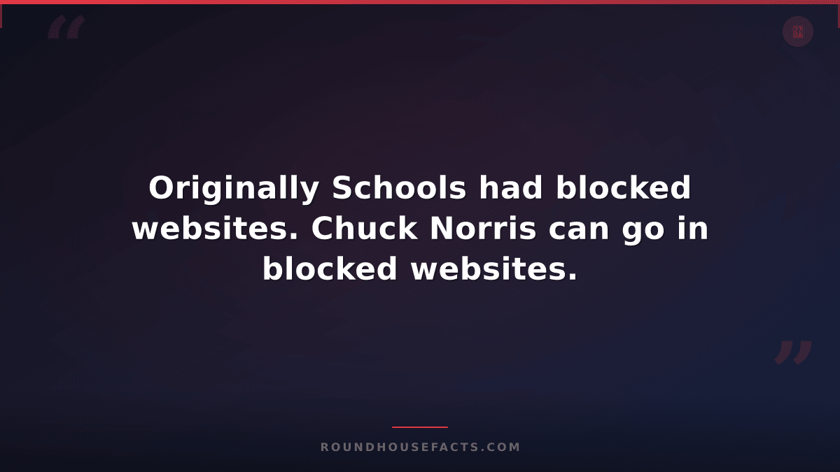 Chuck Norris Fact — Originally Schools had blocked websites. Chuck Norris can go