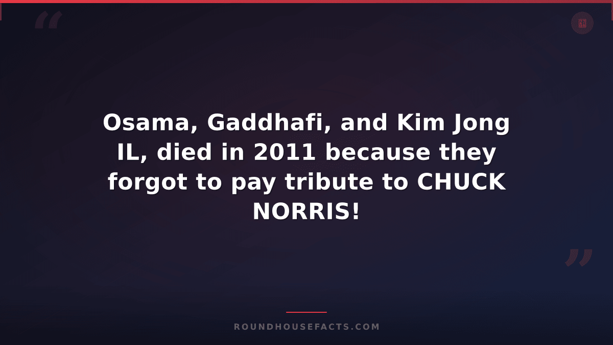 Chuck Norris Fact — Osama, Gaddhafi, and Kim Jong IL, died in 2011 because they