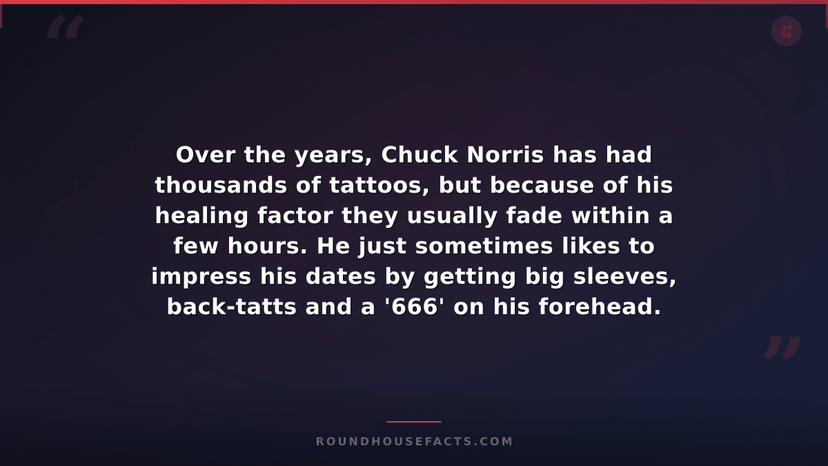 Chuck Norris Fact — Over the years, Chuck Norris has had thousands of tattoos, b