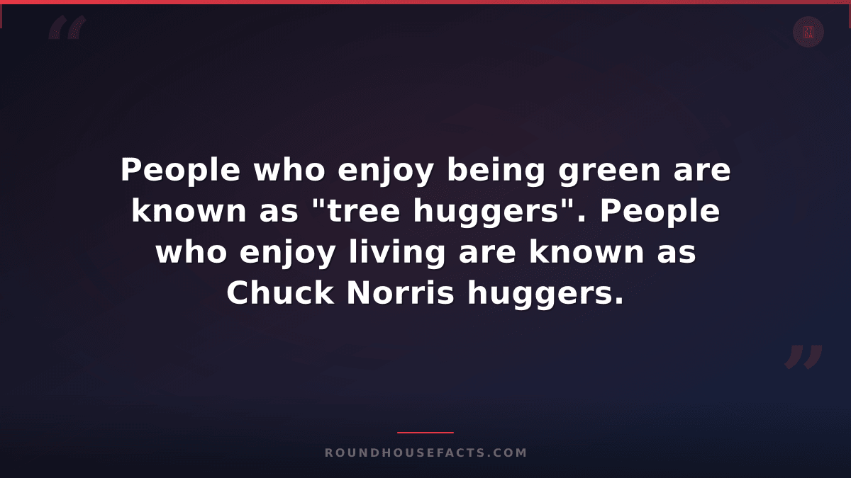 Chuck Norris Fact — People who enjoy being green are known as "tree huggers". Pe