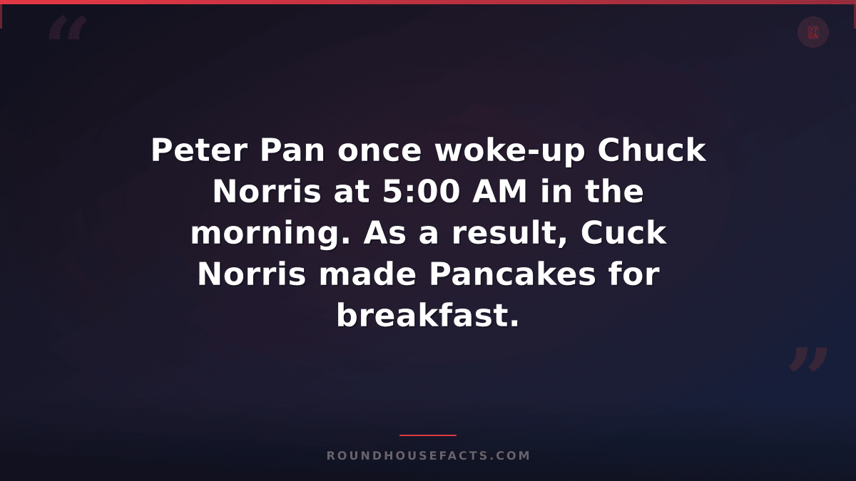 Chuck Norris Fact — Peter Pan once woke-up Chuck Norris at 5:00 AM in the mornin