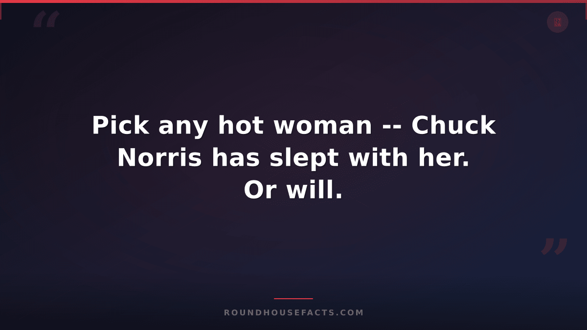 Chuck Norris Fact — Pick any hot woman -- Chuck Norris has slept with her. Or wi